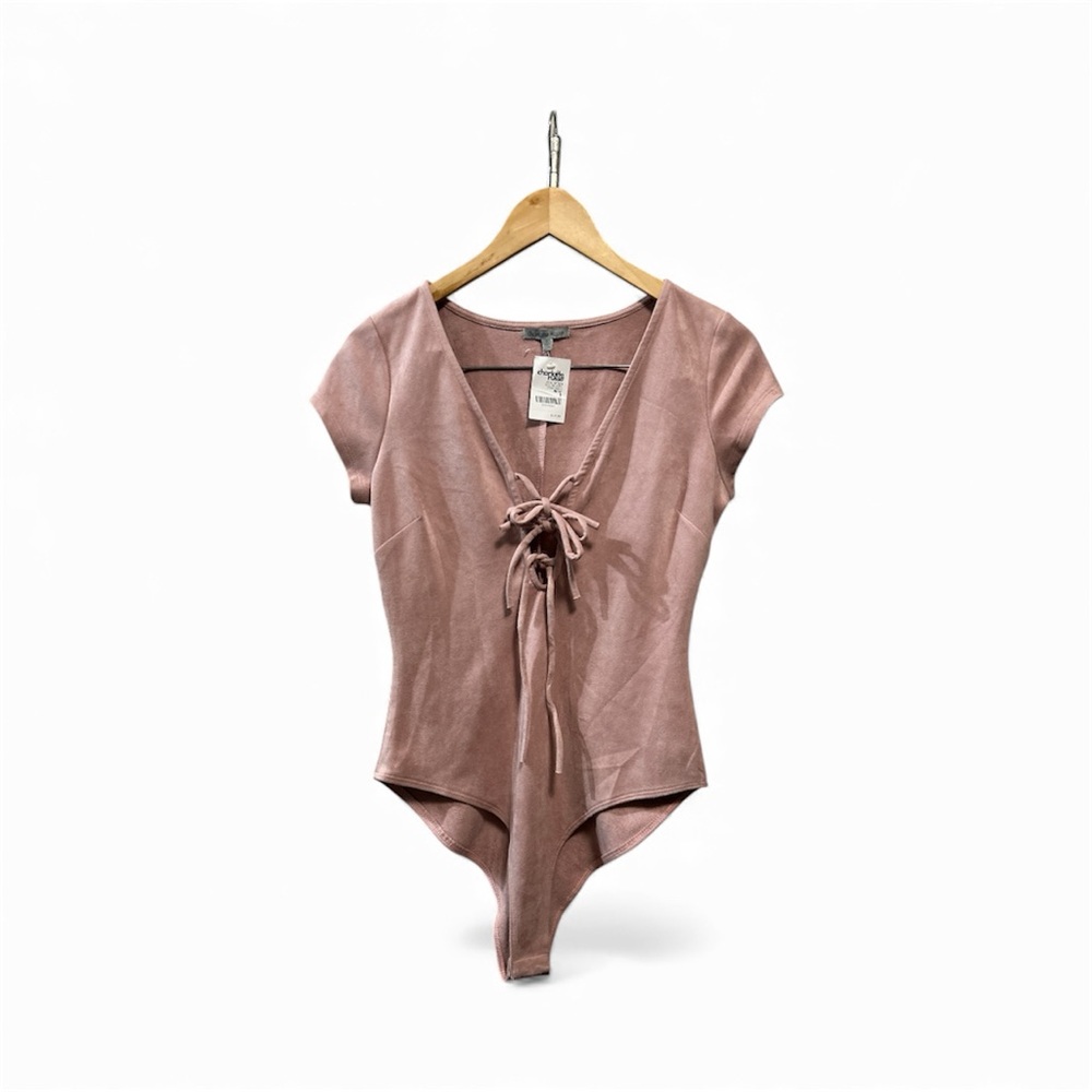 Charlotte Russe Dusty Pink Lace-Up Bodysuit Suede Size Sm NWT